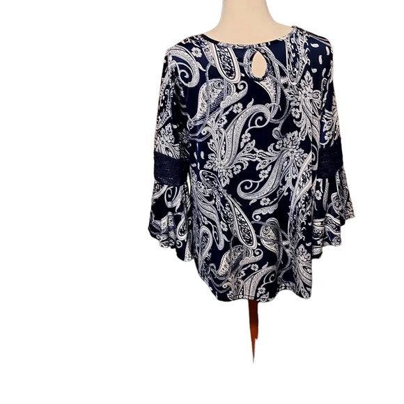 Cato 2xl Top Blouse Long Sleeve Bell Floral Western White Crochet Lightw… - Picture 5 of 5